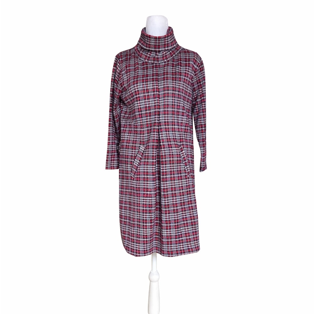 Top It Off Red Plaid Meghan Dress Small Turtleneck Shift Dress Pockets